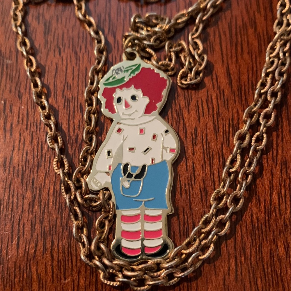 Vintage Raggedy Andy Necklace Original Chain Enamel SMS Pendant Charm 1960s 60s